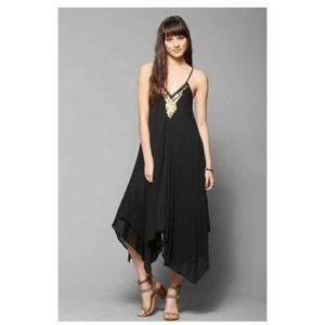 UO Ecote Neima Gauze Coin Trapeze Black Dress